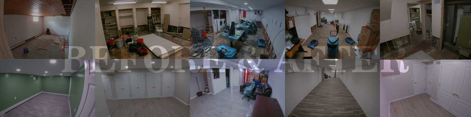 before and after flooded basement cleanup