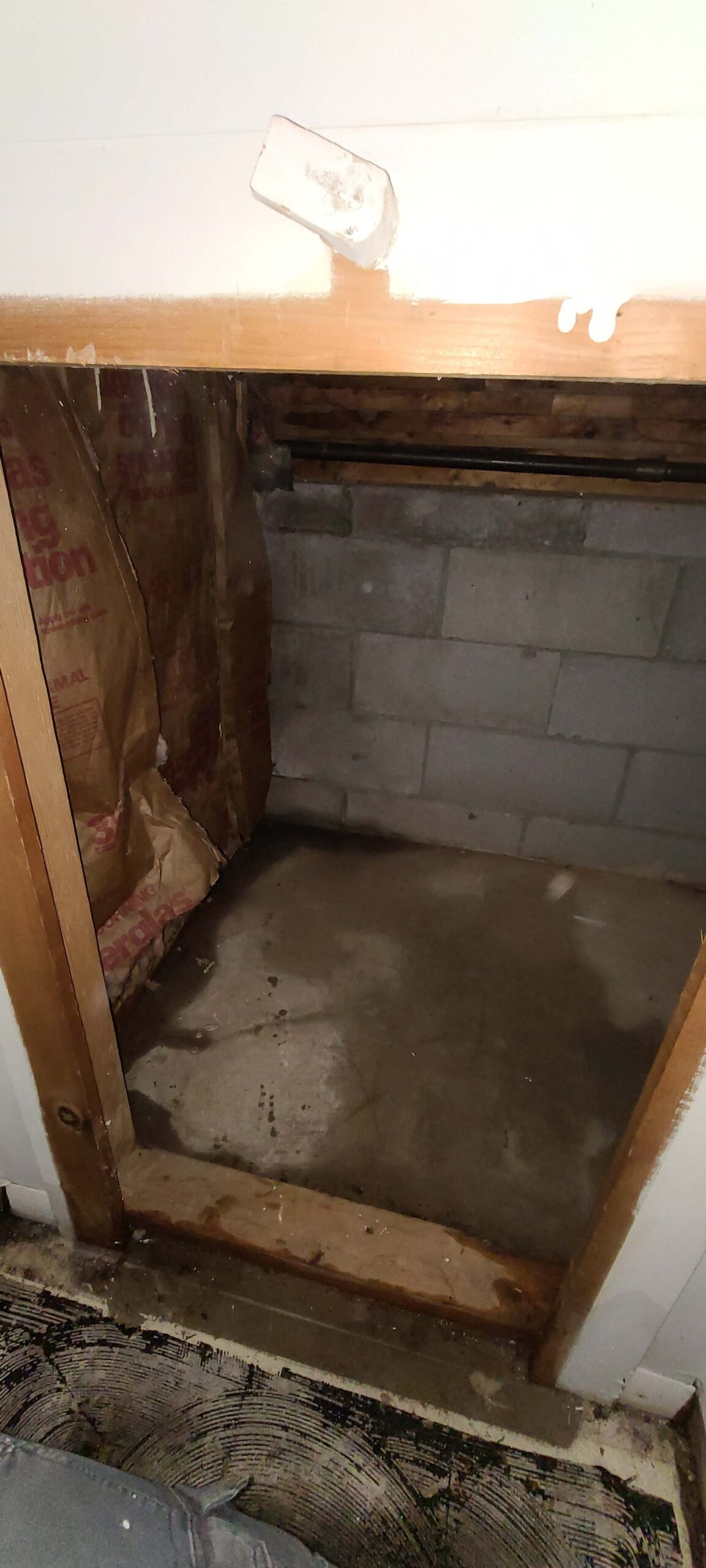water damage in closet floor